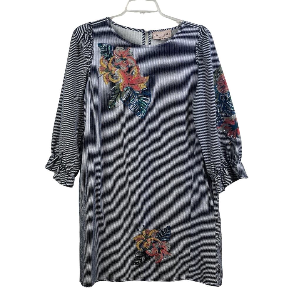 Philosophy Blue and White Striped Floral Shift Dress